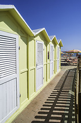 Image showing Wooden cabins on the beach