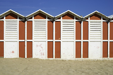 Image showing Wooden cabins on the beach