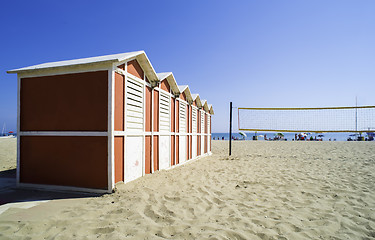 Image showing Wooden cabins on the beach