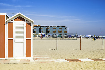 Image showing Wooden cabins on the beach