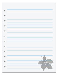 Image showing Notebook paper with virginia creeper leaf at background