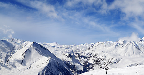 Image showing Panorama of winter snowy mountains at nice day