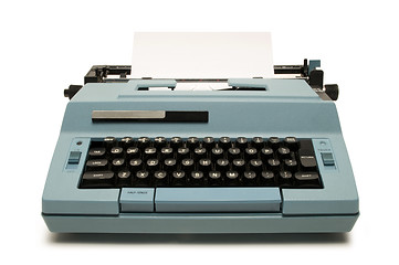 Image showing Blue electric typewriter on white