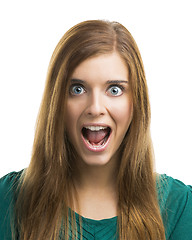 Image showing Beautiful young woman shouting