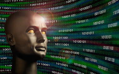 Image showing Mannequin head monitoring binary code