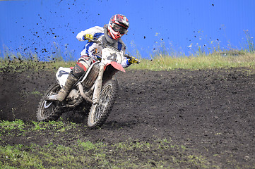 Image showing Racers on motorcycles participate in cross-country race competit
