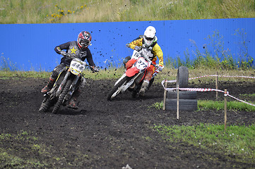 Image showing Racers on motorcycles participate in cross-country race competit