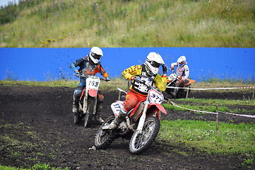 Image showing Racers on motorcycles participate in cross-country race competit