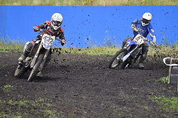 Image showing Racers on motorcycles participate in cross-country race competit