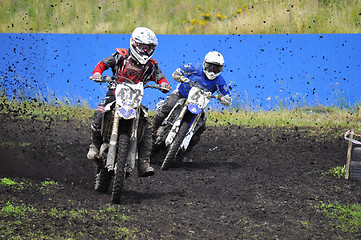 Image showing Racers on motorcycles participate in cross-country race competit