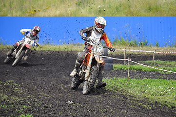 Image showing Racers on motorcycles participate in cross-country race competit