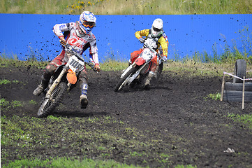 Image showing Racers on motorcycles participate in cross-country race competit