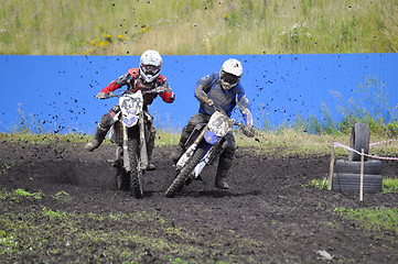 Image showing Racers on motorcycles participate in cross-country race competit