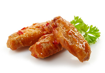 Image showing fried chicken wings with sweet chili sauce