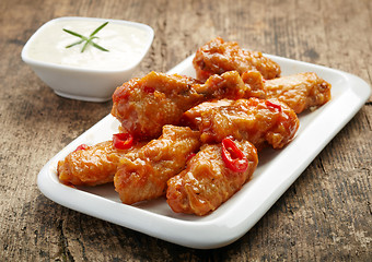 Image showing fried chicken wings with sweet chili sauce