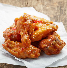 Image showing fried chicken wings with sweet chili sauce