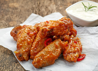 Image showing fried chicken wings with sweet chili sauce