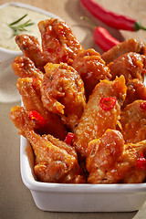 Image showing fried chicken wings with sweet chili sauce