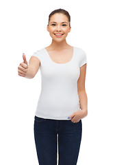 Image showing smiling young woman in blank white t-shirt