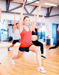 Image showing group of smiling people exercising in the gym