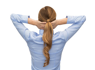 Image showing businesswoman or teacher in shirt from back