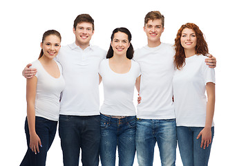 Image showing group of smiling teenagers in white blank t-shirts