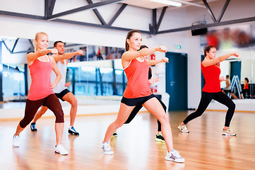 Image showing group of smiling people exercising in the gym