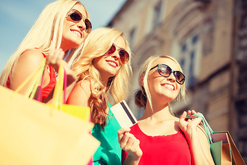 Image showing beautiful women with shopping bags in the ctiy