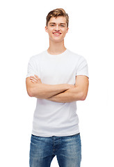 Image showing smiling young man in blank white t-shirt