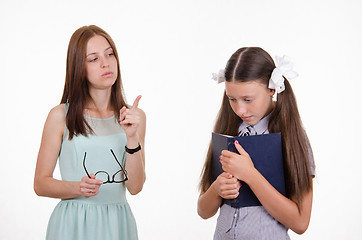 Image showing The teacher shakes his finger at the student