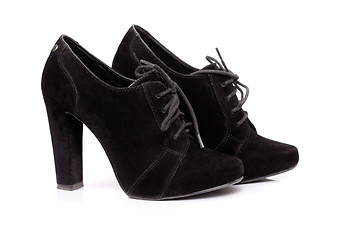 Image showing Woman black shoes on the white background