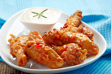 Image showing fried chicken wings with sweet chili sauce