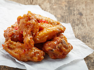 Image showing fried chicken wings with sweet chili sauce