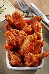 Image showing fried chicken wings with sweet chili sauce