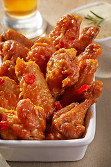 Image showing fried chicken wings with sweet chili sauce