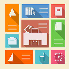 Image showing Colored vector icons for school supplies with place for text