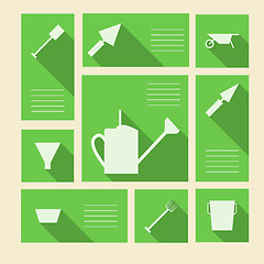 Image showing Green vector icons for gardening tools with place for text