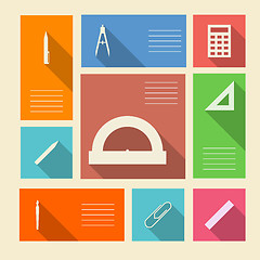 Image showing Colored vector icons for school supplies with place for text