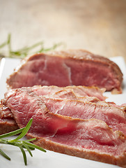 Image showing sliced roast beef on white plate