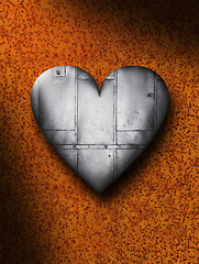Image showing Sheet Metal Heart Against a Rusty Background
