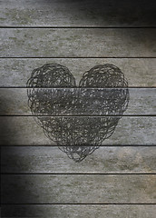 Image showing Heart scribbled on a gray weathered wood