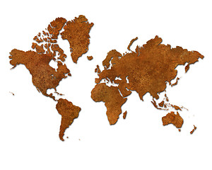 Image showing Global map with rusty metal continents on white