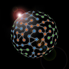 Image showing Sphere network of color nodes against black