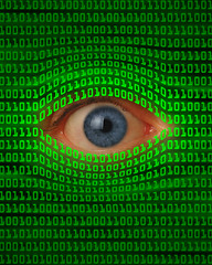 Image showing Eye Peeking Through Binary Code