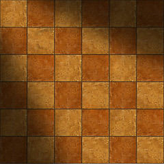 Image showing Section of ceramic two-tone brown stone tiles lit diagonally