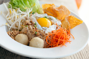 Image showing Thai Noodle Dish with Fried Egg