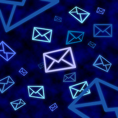 Image showing Email message icons floating in blue cyberspace