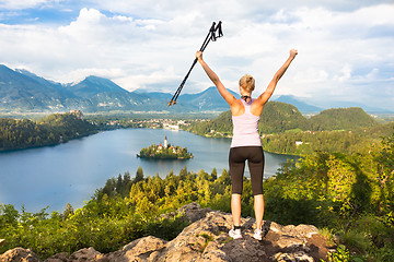 Image showing Tracking round Bled Lake in Julian Alps, Slovenia.