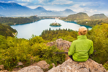 Image showing Tracking round Bled Lake in Julian Alps, Slovenia.