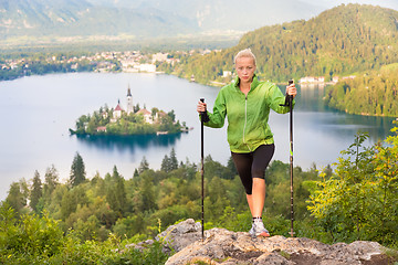 Image showing Tracking round Bled Lake in Julian Alps, Slovenia.